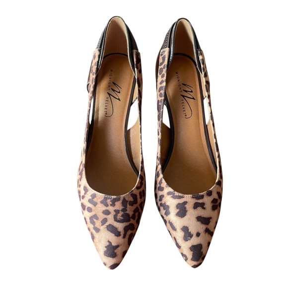 Midnight Velvet Womens Heels Slip On Pumps Leopard Print Chocolate Patent Sz 9 - Picture 2 of 7